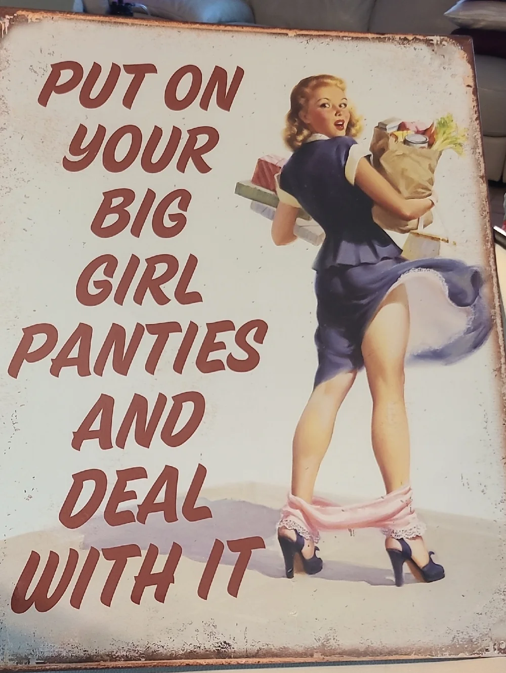 Retro Pinup Wall Sign - 'Put On Your Big Girl Panties' - Blue & Pink